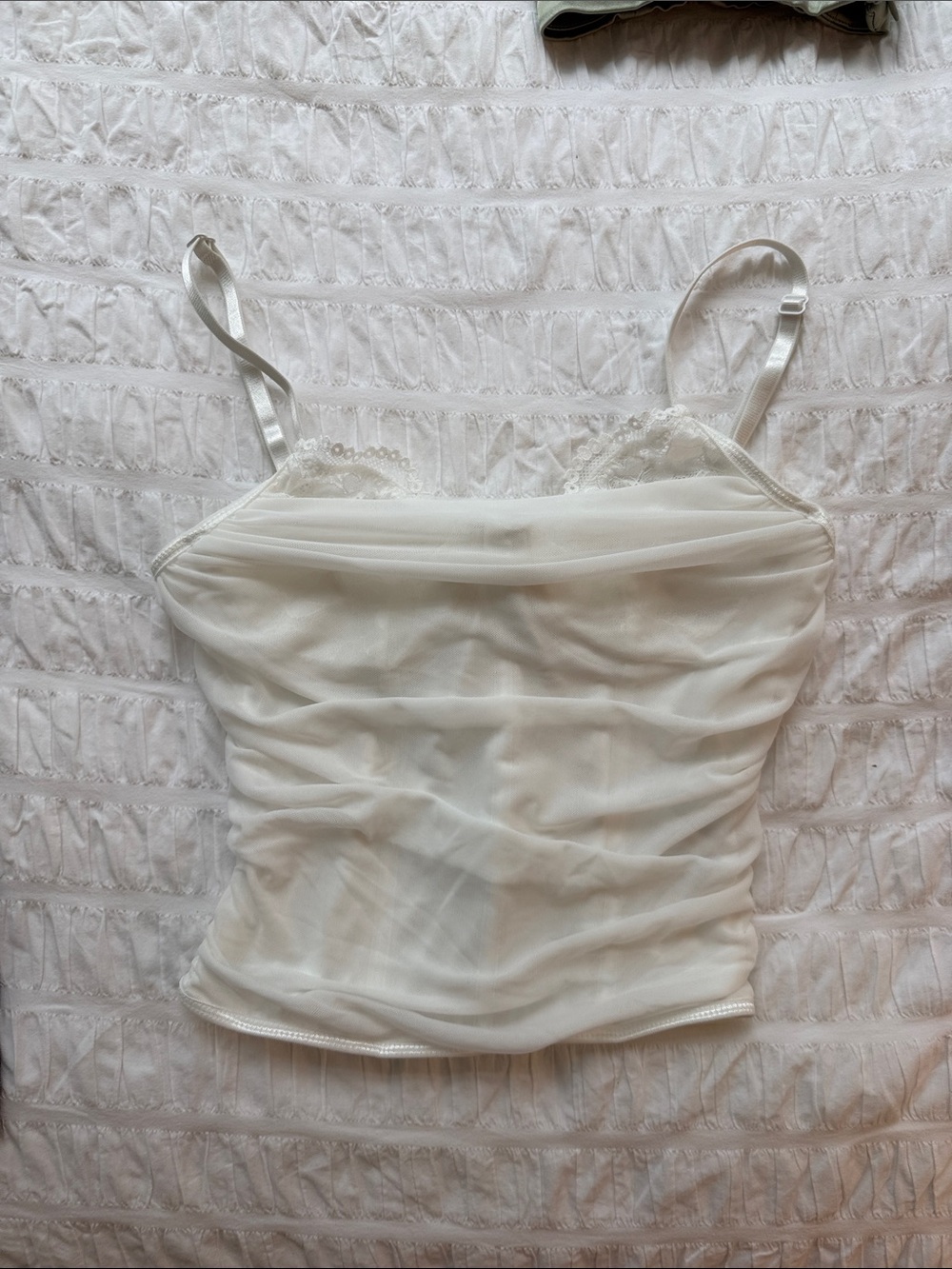 White Sheer Lace-Trim Crop Cami